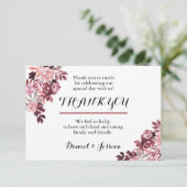 Dusty Rose Bourgogne Floral Mariage Carte de remer (Debout devant)