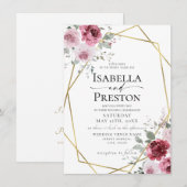 Dusty Rose Bourgogne Gold Floral Faire-part de mar (Devant / Derrière)