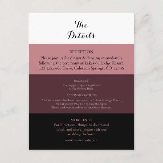 Dusty Rose Bourgogne Mariage Détails Carte (Devant)