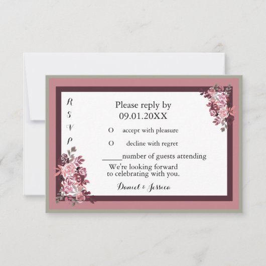 Dusty Rose Burgandy Mariage RSVP Invitation (Devant)