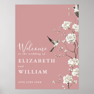 Dusty Rose Chinoiserie Floral Mariage Affiche de b