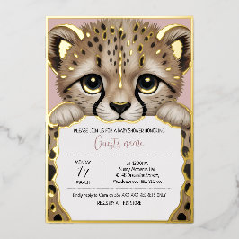 Dusty Rose Cub Baby Shower Folie Uitnodiging