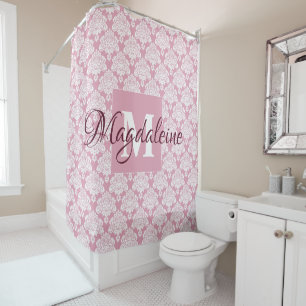 Dusty Rose Damask Monogramme Douche Rideau