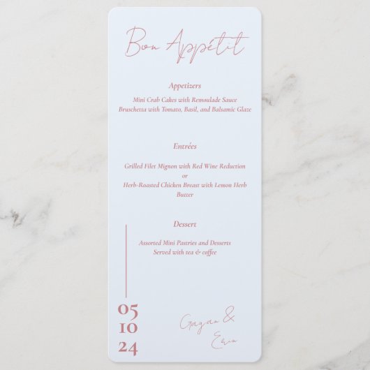 Dusty Rose et bleu Love Letter menu Mariage (Devant)