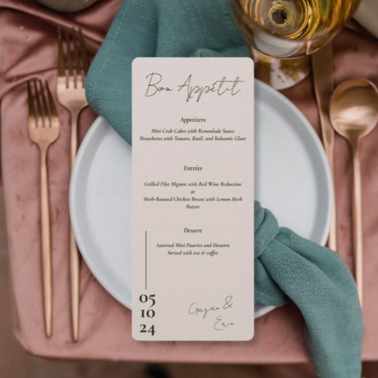 Dusty Rose et bleu Love Letter menu Mariage