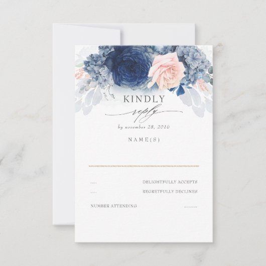 Dusty rose et bleu marine mariage RSVP (Devant)
