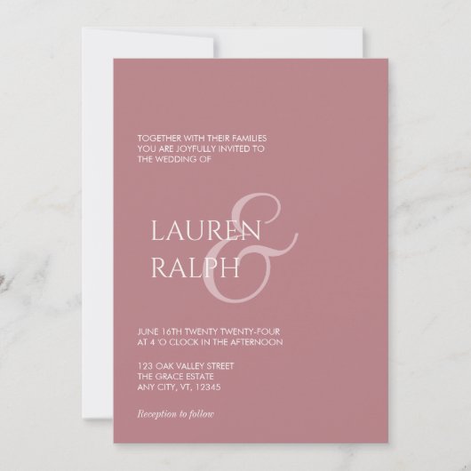 Dusty Rose et Faire-part de mariage de script Crea (Devant)