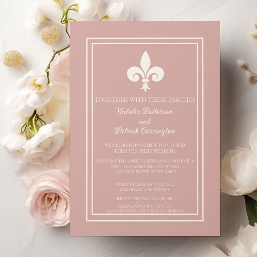 Dusty Rose Fleur de Lis Faire-part de mariage