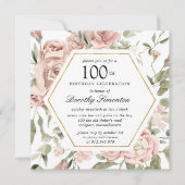 Dusty Rose Floral 100e Invitation anniversaire (Devant)