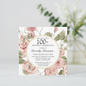 Dusty Rose Floral 100e Invitation anniversaire (Debout devant)