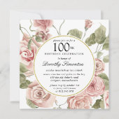Dusty Rose Floral 100e Invitation anniversaire (Devant)