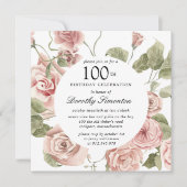 Dusty Rose Floral 100e Invitation anniversaire (Devant)