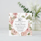 Dusty Rose Floral 80e Invitation anniversaire (Debout devant)