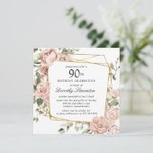 Dusty Rose Floral 90e Invitation anniversaire (Debout devant)