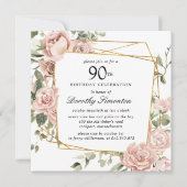 Dusty Rose Floral 90e Invitation anniversaire (Devant)