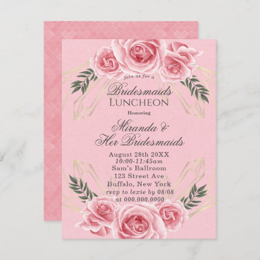 Dusty Rose Floral Bridesmaids Luncheon Invitations (Devant / Derrière)