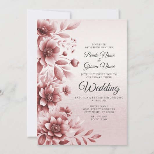 Dusty Rose Floral Faire-part de mariage (Devant)