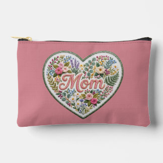 Dusty Rose Floral Faux Embroidery Heart Mom Etui