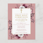 Dusty Rose Floral First Holy Communion Invitation (Devant)