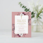 Dusty Rose Floral First Holy Communion Invitation (Debout devant)