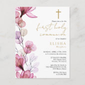 Dusty Rose Floral First Holy Communion Invitation (Devant)