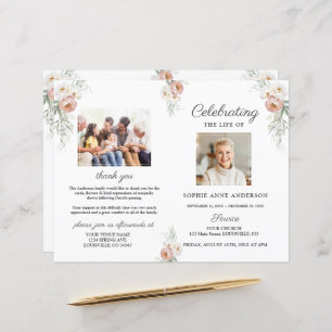 Dusty Rose Floral Funeral Service Programme photo