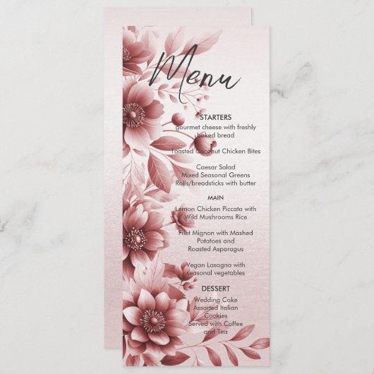 Dusty Rose Floral Mariage Menu (Devant / Derrière)
