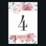 Dusty Rose Floral Mariage Numéro de table<br><div class="desc">Cartes de numéro de table mariage de fleurs roses poussières</div>