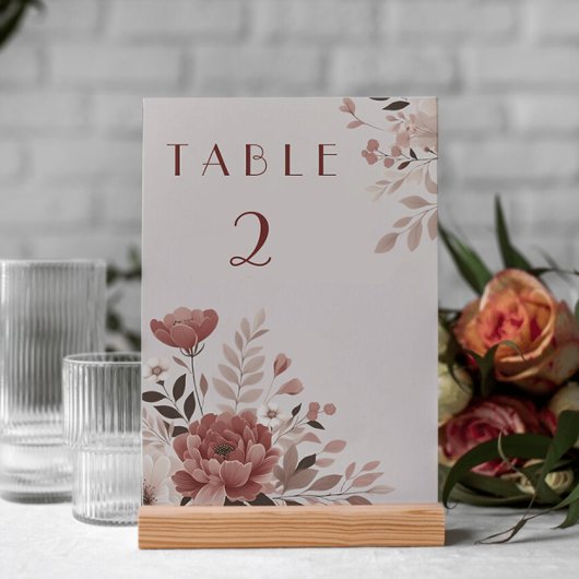 Dusty Rose Floral Mariage Numéro de table