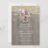 Dusty Rose Floral Mason Jar Rustic QR Code Wedding Kaart (Voorkant)
