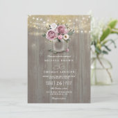 Dusty Rose Floral Mason Jar Rustic QR Code Wedding Kaart (Staand voorkant)
