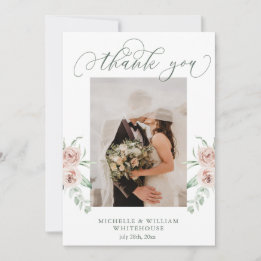 Dusty Rose Floral Script Photo Mariage Merci