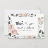 Dusty rose Floral verdure Merci Invitation (Devant)