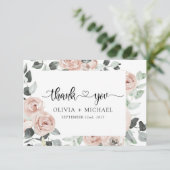 Dusty rose Floral verdure Merci Invitation (Debout devant)