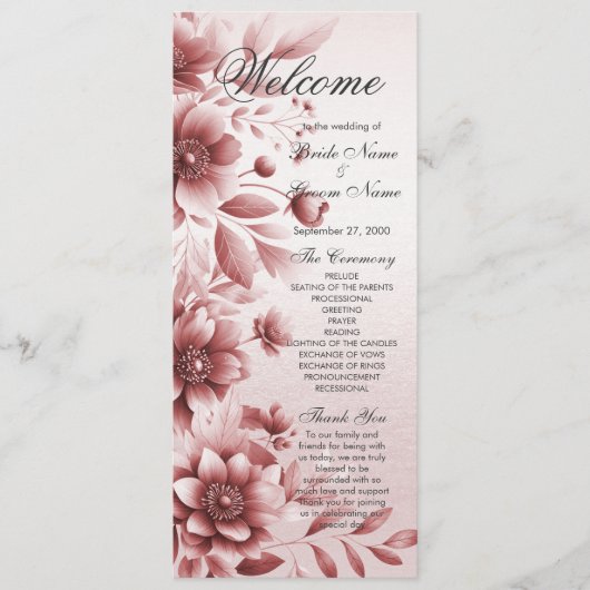 Dusty Rose Floral Wedding Programme (Devant)