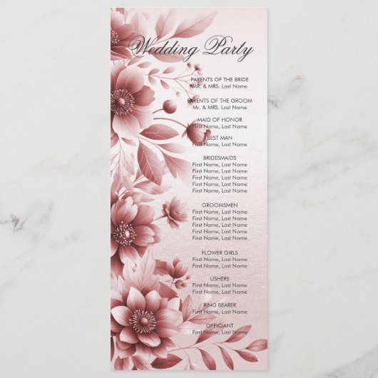 Dusty Rose Floral Wedding Programme (Dos)