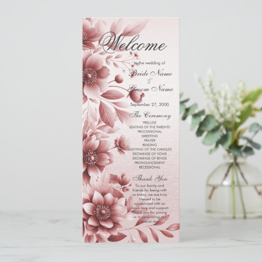 Dusty Rose Floral Wedding Programme (Debout devant)