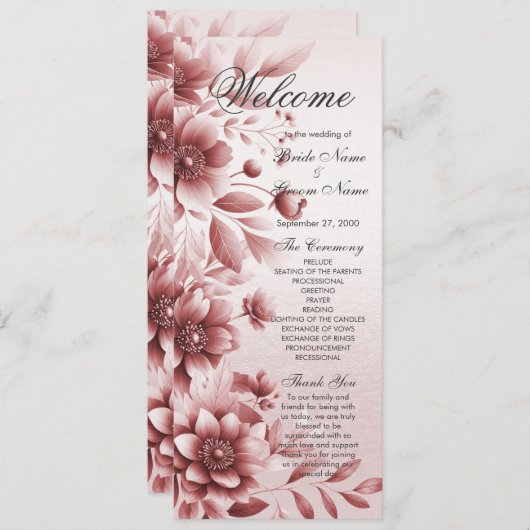 Dusty Rose Floral Wedding Programme (Devant / Derrière)
