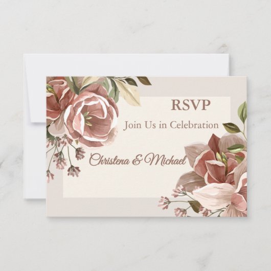 Dusty Rose Floral Wedding RSVP (Devant)