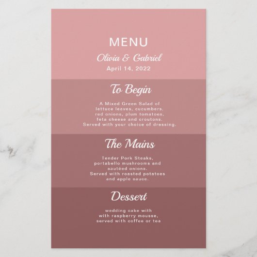Dusty rose foncé rougir élégant menu de mariage él (Devant)