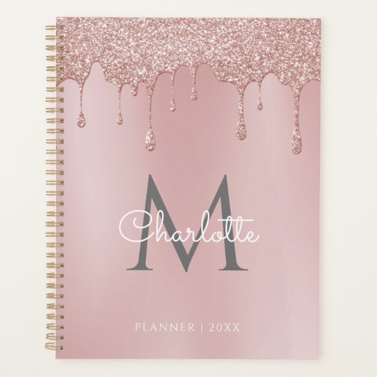 Dusty Rose Glitter Drips Monogramme Script 2023 (Devant)