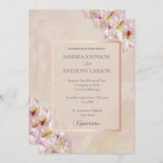 Dusty Rose Gold Azalea Faire-part de mariage (Devant / Derrière)