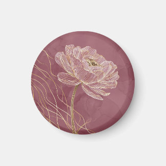 Dusty Rose Gold Floral Line Art Elegant Magneet