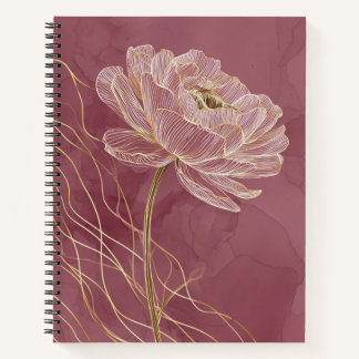 Dusty Rose Gold Floral Line Art Elegant Notitieboek