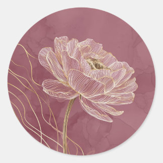 Dusty Rose Gold Floral Line Art Elegant Ronde Sticker