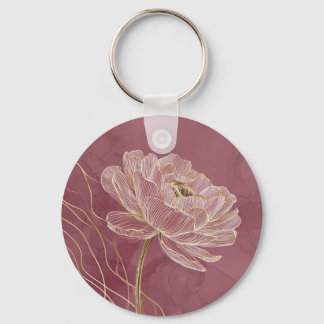 Dusty Rose Gold Floral Line Art Elegant Sleutelhanger