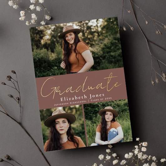 Dusty Rose Graduation Photo Foil Faire-part