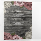 Dusty Rose Grey Wood Trifold Wedding Programme (Intérieur en premier)