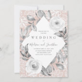 Dusty Rose gris floral Faire-part de mariage dente (Devant)