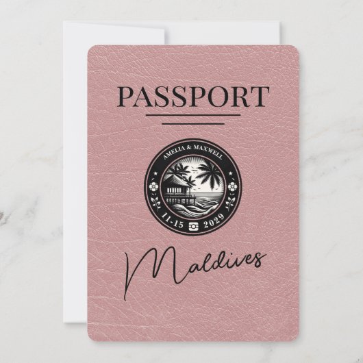 Dusty Rose Maldives Passport Faire-part de mariage (Dos)